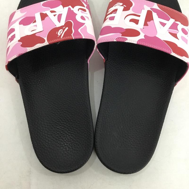 アベイシングエイプ A BATHING APE サンダル サンダル ABC CAMO SLIDE SANDALS シャワーサンダル 27cm 27.0cm ロゴ、文字 桃 / ピンク / pink X 黒 / ブラック / black メンズ USED 古着 中古 10162490