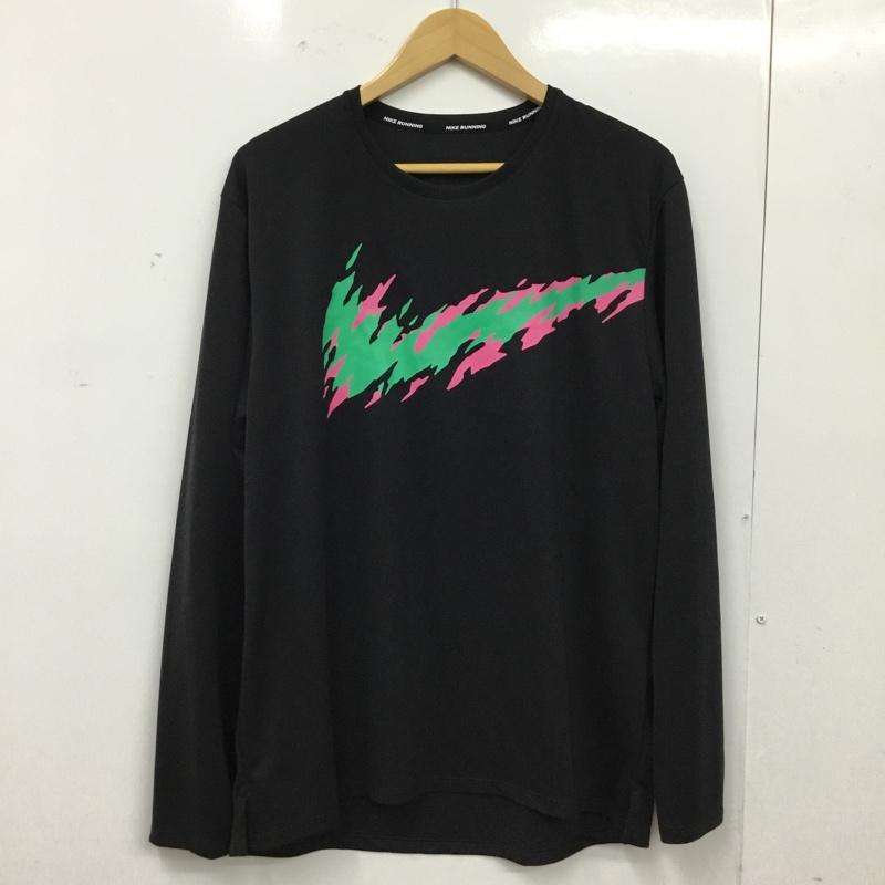 ナイキ NIKE Tシャツ 長袖 長袖カットソー プリントカットソー クルーネック L ロゴ、文字 黒 / ブラック / black メンズ USED 古着 中古 10162503