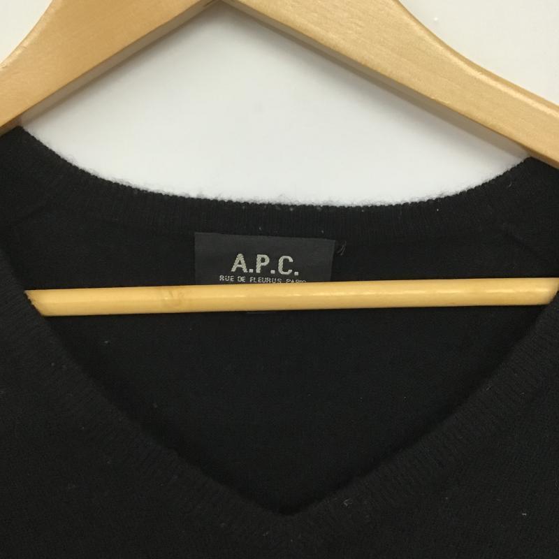 アーペーセー A.P.C. ニット、セーター 長袖 長袖ニットカットソー Vネック セーター 2 無地 黒 / ブラック / black メンズ USED 古着 中古 10162601