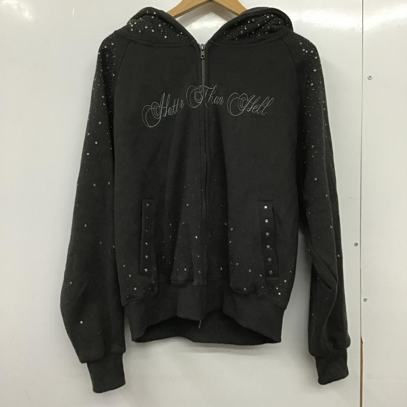 ホッター・ザン・ヘル Hotter than Hell パーカー 長袖 HT1663 rhinestone scattered zip hoodie ラインストーン付きジップパーカー FREE 無地 チャコールグレー / チャコールグレー / レディース USED 古着 中古 10162602