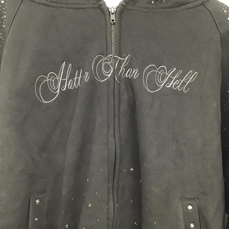 ホッター・ザン・ヘル Hotter than Hell パーカー 長袖 HT1663 rhinestone scattered zip hoodie ラインストーン付きジップパーカー FREE 無地 チャコールグレー / チャコールグレー / レディース USED 古着 中古 10162602