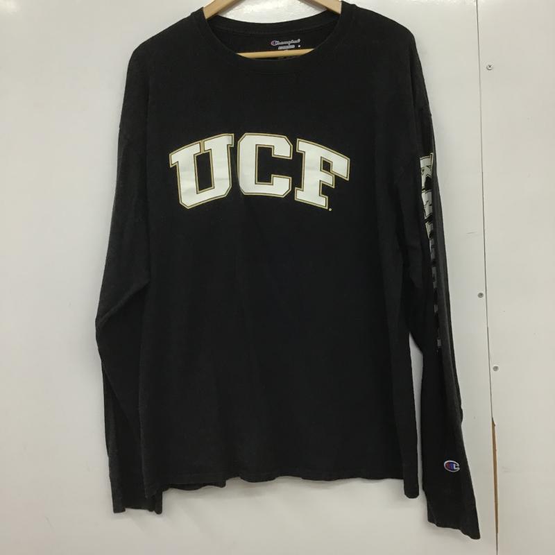 チャンピオン Champion カットソー 長袖 長袖カットソー プリントカットソー クルーネック XL ロゴ、文字 黒 / ブラック / black メンズ USED 古着 中古 10162636