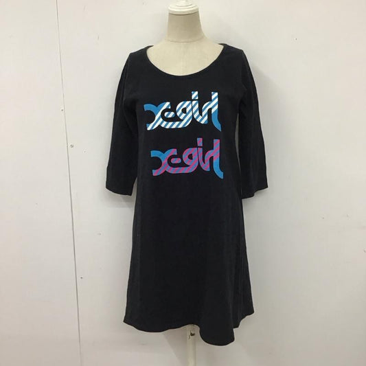 エックスガール X-girl ワンピース ひざ丈スカート 0501919 七分袖 カットソー 2 ロゴ、文字 黒 / ブラック /  レディース USED 古着 中古 10116159
