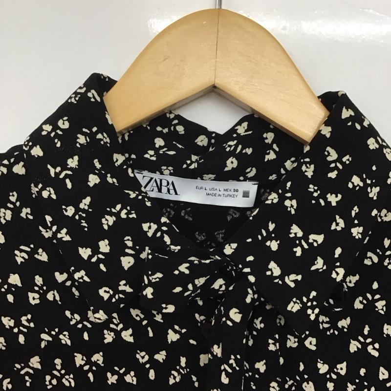 ザラ ZARA シャツ、ブラウス 長袖 9006 163 800 リボンタイ L 総柄 黒 / ブラック /  レディース USED 古着 中古 10143855