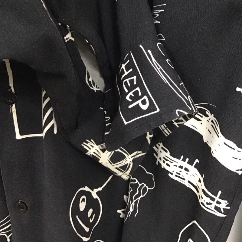 ハイドアンドシーク HIDE AND SEEK シャツ、ブラウス 長袖 hs-030223 長袖シャツ プリントシャツ オープンカラーシャツ XL プリント 黒 / ブラック / X 白 / ホワイト /  メンズ USED 古着 中古 10136138