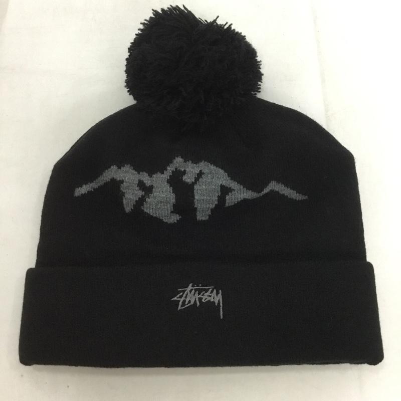 ステューシー STUSSY 帽子 ニット帽 ボンボン ロゴ、文字 黒 / ブラック /  メンズ USED 古着 中古 10133398