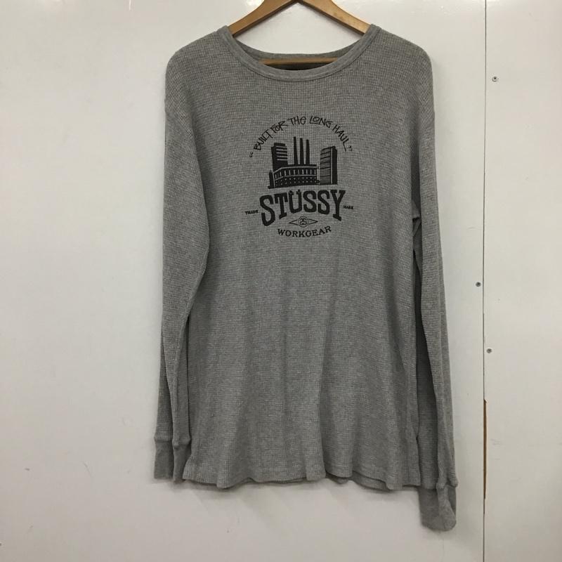 ステューシー STUSSY カットソー 長袖 長袖カットソー プリントカットソー クルーネック ワッフル XL ロゴ、文字 灰 / グレー /  メンズ USED 古着 中古 10132566
