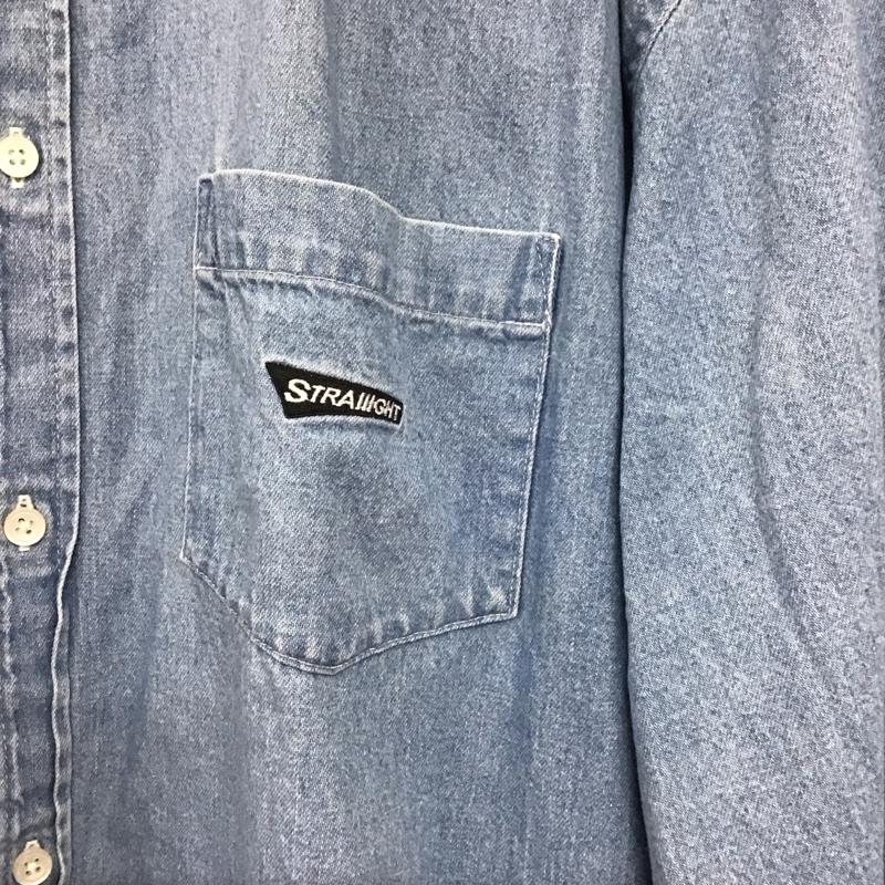 ストレイト STRAIIIGHT シャツ、ブラウス 長袖 長袖シャツ デニムシャツ カラーシャツ ボタンダウンシャツ XL ロゴ、文字 インディゴ / インディゴ /  メンズ USED 古着 中古 10142974