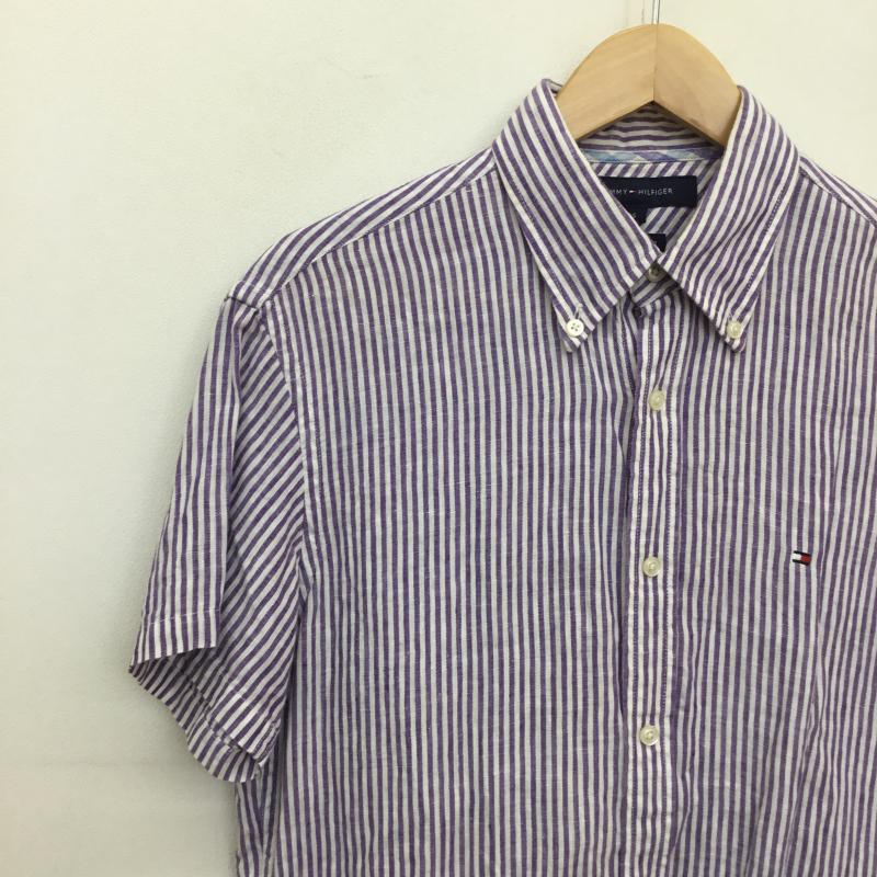 トミーヒルフィガー TOMMY HILFIGER シャツ、ブラウス 半袖 TOMMY HILFIGER 半袖シャツ S ボーダー柄 紫 / パープル / X 白 / ホワイト /  メンズ USED 古着 中古 10129218