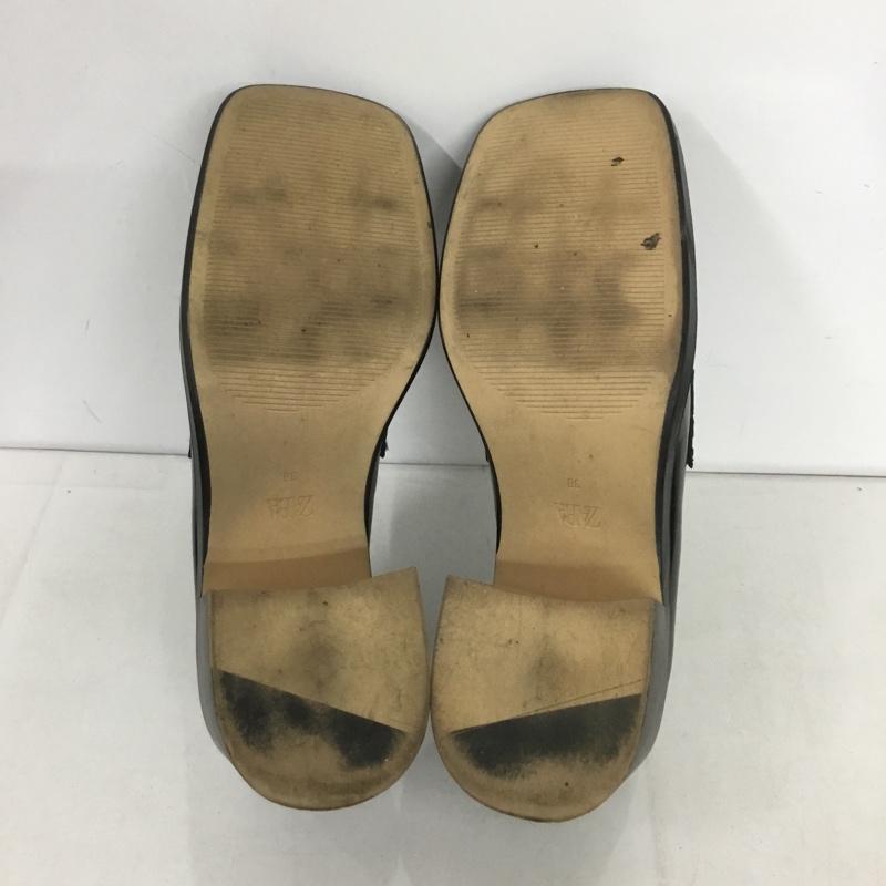 ザラ ZARA ローファー ローファー 1209 810 040 ヒール スクエアトゥ EU38 無地 黒 / ブラック /  レディース USED 古着 中古 10138336