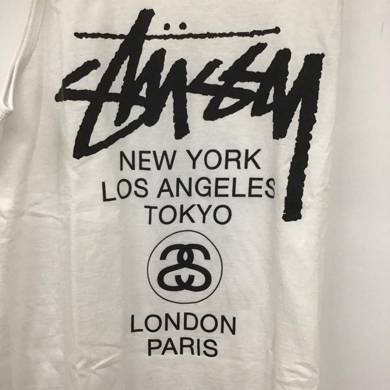 ステューシー STUSSY カットソー 半袖 タンクトップ ノースリーブカットソー クルーネック L ロゴ、文字 白 / ホワイト /  メンズ USED 古着 中古 10133108