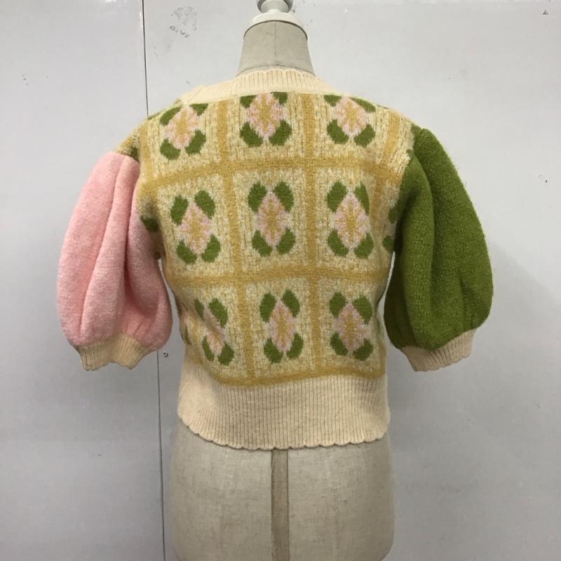 ザラ ZARA カーディガン 半袖 8689 008 050 フラワージャカードニット パフスリーブ S  マルチカラー / マルチカラー /  レディース USED 古着 中古 10121571