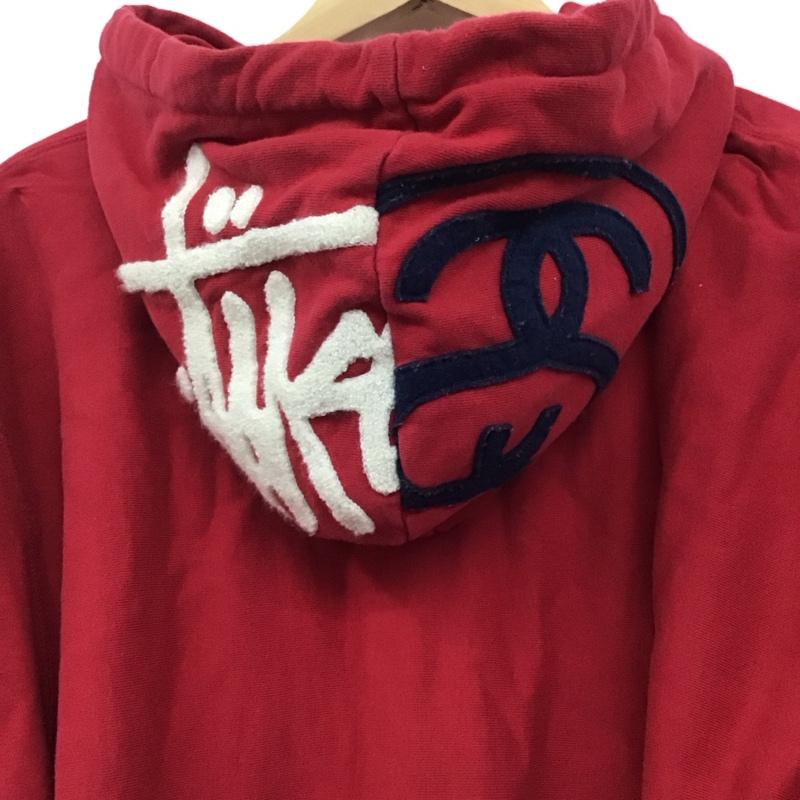 ステューシー STUSSY パーカー 長袖 ジップアップパーカー 長袖パーカー カジュアルジャケット スウェット XL ロゴ、文字 赤 / レッド /  メンズ USED 古着 中古 10140306
