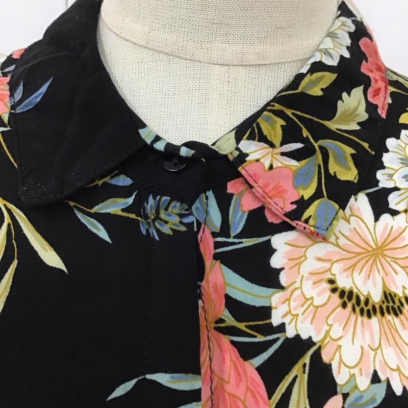 ザラ ZARA ワンピース ロングスカート 3198 240 800 シャツワンピース 長袖 S 花柄 黒 / ブラック /  レディース USED 古着 中古 10112651