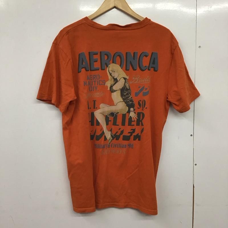 アヴィレックス AVIREX Tシャツ 半袖 半袖カットソー プリントTシャツ クルーネックカットソー XL ロゴ、文字 橙 / オレンジ /  メンズ USED 古着 中古 10150251