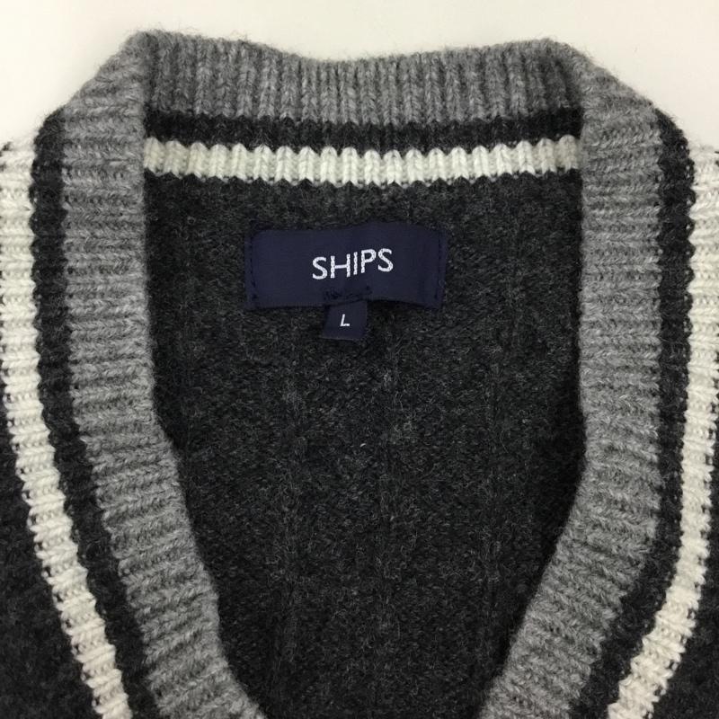 シップス SHIPS ニット、セーター 長袖 長袖ニットカットソー ニット セーター Vネックニット L 無地 灰 / グレー /  メンズ USED 古着 中古 10113540