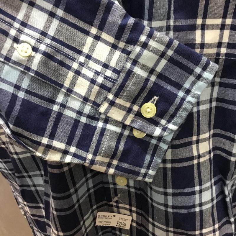 ブルックスブラザーズ BROOKS BROTHERS シャツ、ブラウス 長袖 ボタンダウン 胸ポケット M チェック 紺 / ネイビー / X 白 / ホワイト / X 青 / ブルー /  メンズ USED 古着 中古 10111597