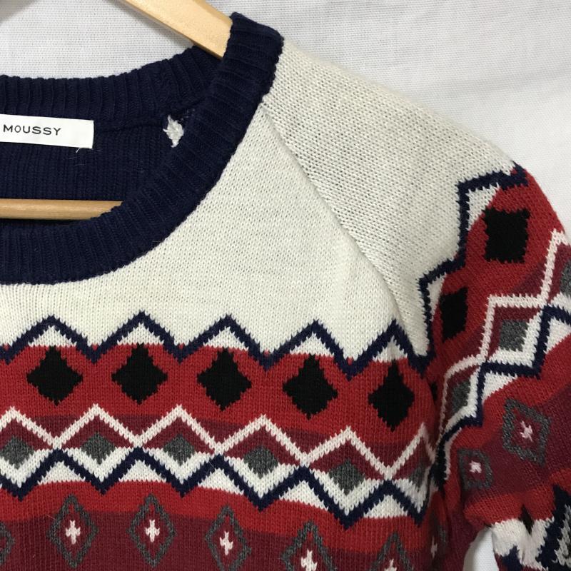 マウジー MOUSSY ワンピース ひざ丈スカート FREE 総柄 白 / ホワイト / X 青 / ブルー / X 赤 / レッド /  レディース USED 古着 中古 10017314