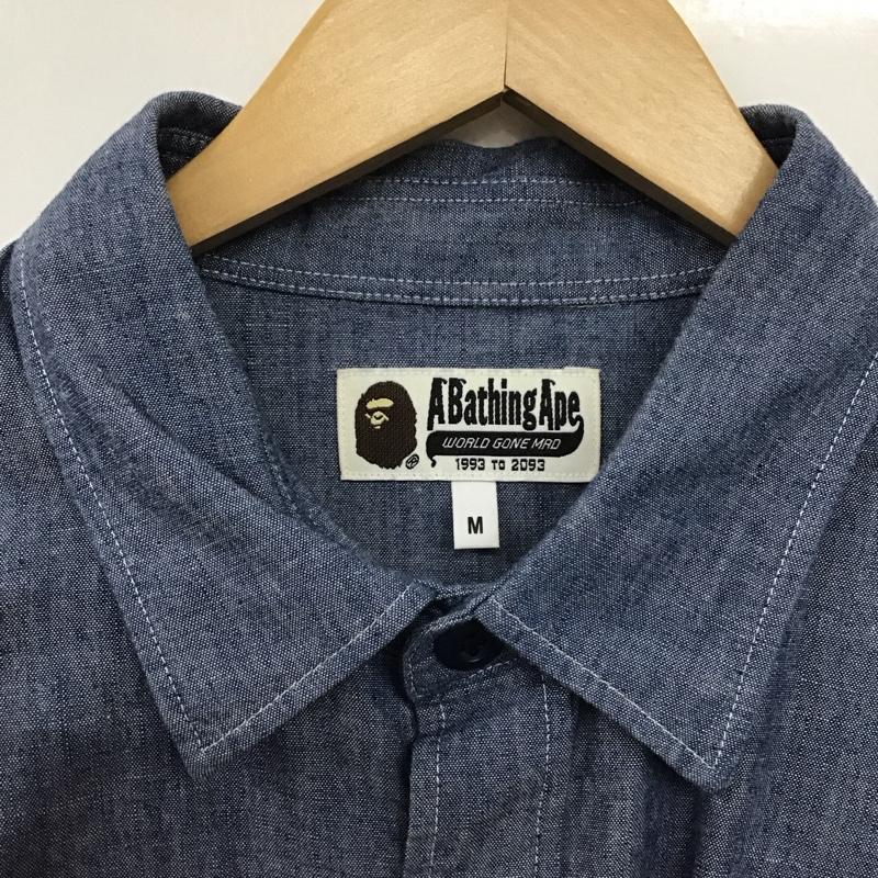 アベイシングエイプ A BATHING APE シャツ、ブラウス 長袖 長袖シャツ 無地シャツ カラーシャツ デニムシャツ M ロゴ、文字 インディゴ / インディゴ /  メンズ USED 古着 中古 10148908