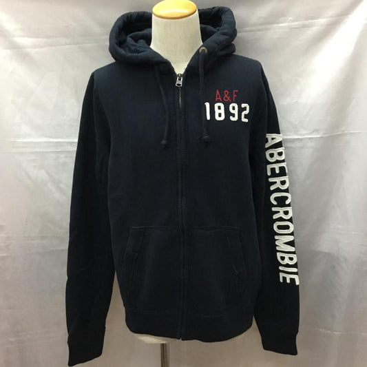 アバクロンビーアンドフィッチ ABERCROMBIE&FITCH パーカー 長袖 長袖パーカー フード付きパーカー プリントスウェット トレーナー XL ロゴ、文字 紺 / ネイビー /  メンズ USED 古着 中古 10114999
