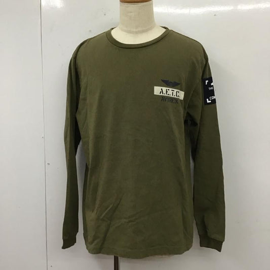 アヴィレックス AVIREX Tシャツ 長袖 長袖カットソー プリントTシャツ クルーネックカットソー XL ロゴ、文字 カーキ / カーキ /  メンズ USED 古着 中古 10112709