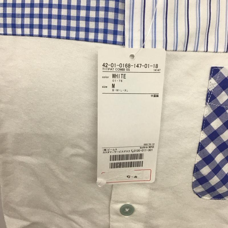 ビームス ハート BEAMS HEART シャツ、ブラウス 半袖 M 無地 X チェック X ストライプ 白 / ホワイト / X 水色 / ライトブルー /  メンズ USED 古着 中古 10111214