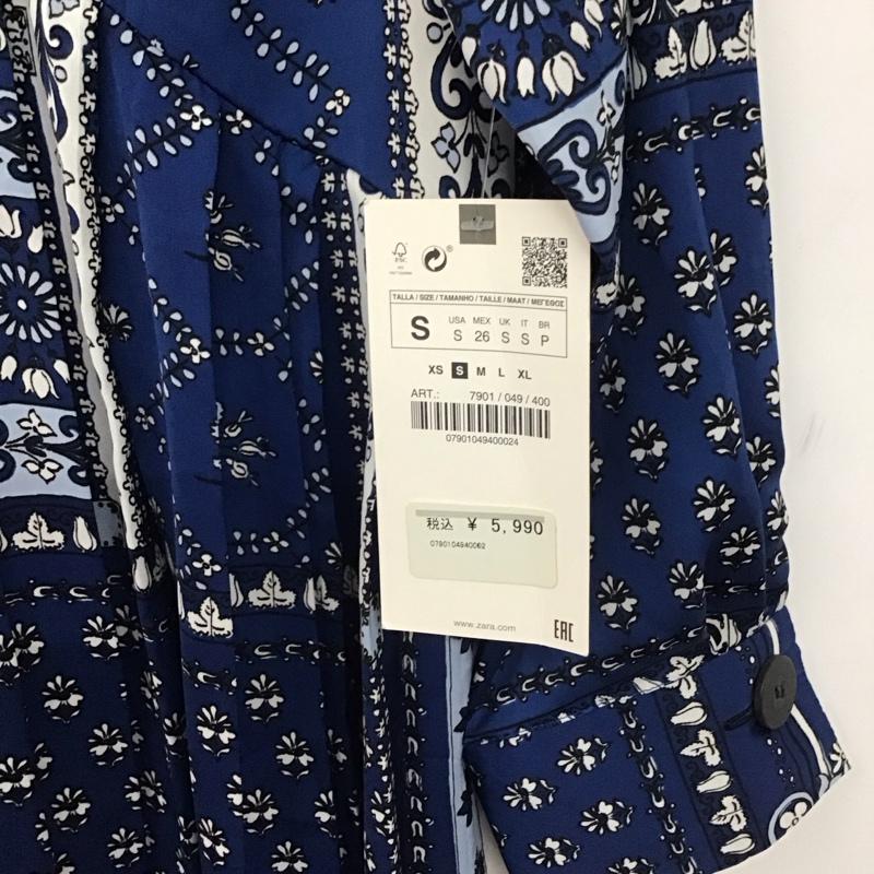 ザラ ZARA ワンピース ひざ丈スカート S プリント X 総柄 青 / ブルー /  レディース USED 古着 中古 10139863