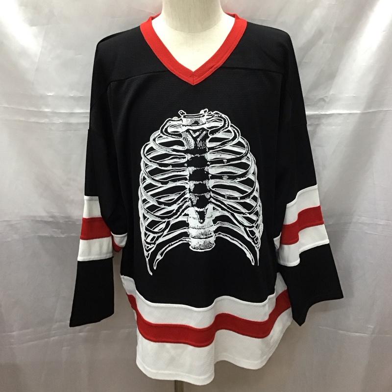 プレジャー PLEASURES カットソー 半袖 RibsHockeyJersey AthleticKnit ユニフォーム カジュアルカットソー L ロゴ、文字 白 / ホワイト / X 黒 / ブラック / X 赤 / レッド /  メンズ USED 古着 中古 10111673