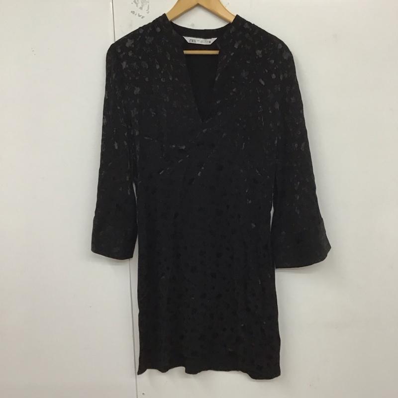 ザラ ZARA ワンピース ひざ丈スカート 9006 159 800 スキッパー L 花柄 黒 / ブラック /  レディース USED 古着 中古 10129209