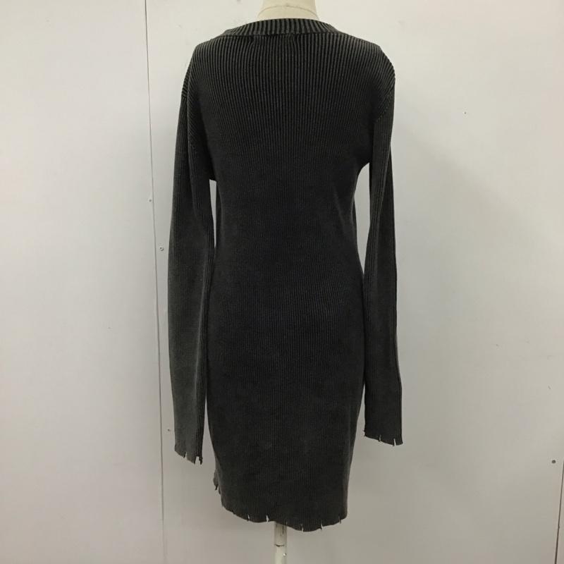 スライ SLY ワンピース ロングスカート 030eaa73-2250 CRUSHRIBワンピース 長袖ロングワンピース リブニット 1 無地 X ダメージ加工 黒 / ブラック /  レディース USED 古着 中古 10112194