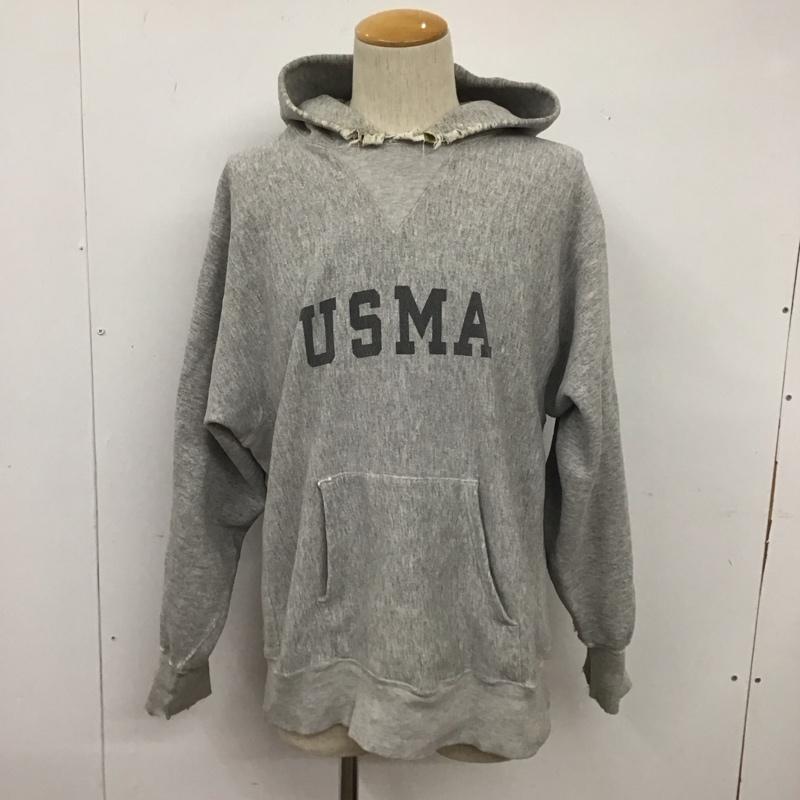 チャンピオン Champion パーカー 長袖 USMA フーディ XL ロゴ、文字 X プリント 灰 / グレー /  メンズ USED 古着 中古 10111699