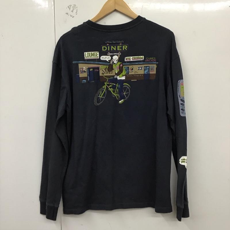 ザラ ZARA カットソー 長袖 長袖カットソー 無地カットソー クルーネック L プリント 紺 / ネイビー /  メンズ USED 古着 中古 10130089