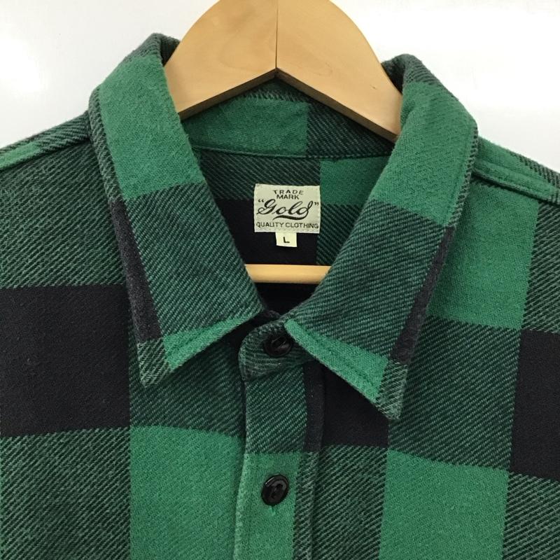 ゴールド GOLD パーカー 長袖 長袖シャツ チェックシャツ カラーシャツ L チェック 緑 / グリーン /  メンズ USED 古着 中古 10131992