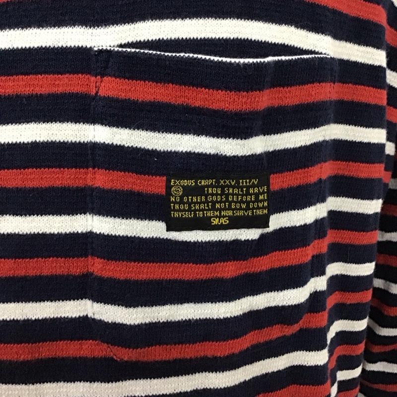 サイラス SILAS カットソー 長袖 10114301 胸ポケット 3 ボーダー柄 白 / ホワイト / X 赤 / レッド / X 紺 / ネイビー /  メンズ USED 古着 中古 10116825