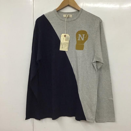 ウエアハウス WAREHOUSE カットソー 長袖 長袖カットソー プリントカットソー クルーネック JOHNGLUCKOW L プリント 灰 / グレー / X 紺 / ネイビー /  メンズ USED 古着 中古 10130484