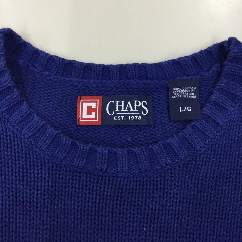 チャップス CHAPS ニット、セーター 長袖 長袖ニットカットソー ニット セーター クルーネックニット L ロゴ、文字 青 / ブルー /  メンズ USED 古着 中古 10120550