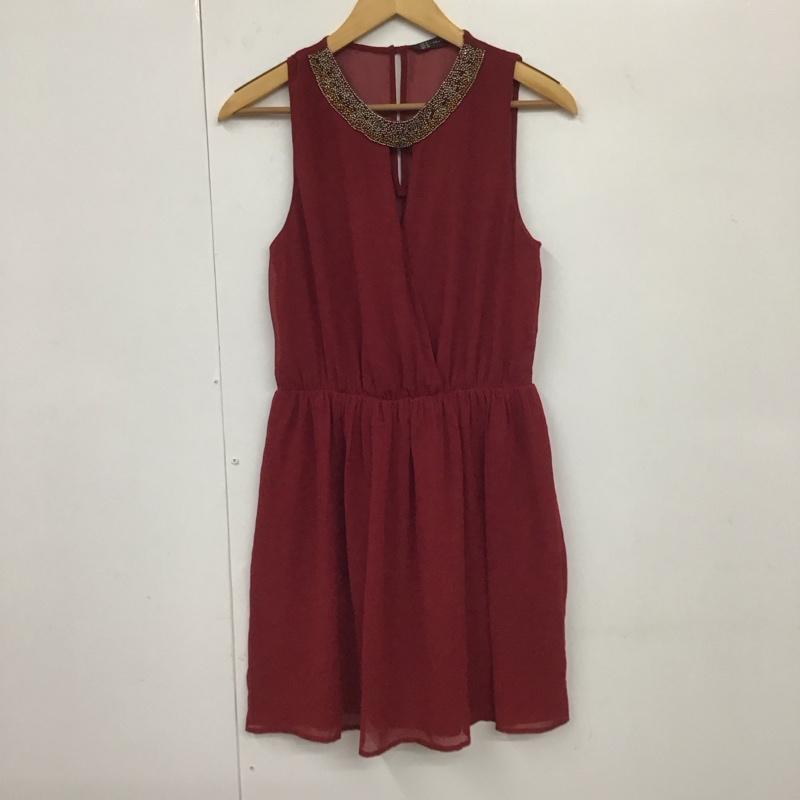 ザラ ZARA ワンピース ひざ丈スカート 0881 227 660 ノースリーブ M  ボルドー / ボルドー /  レディース USED 古着 中古 10131210