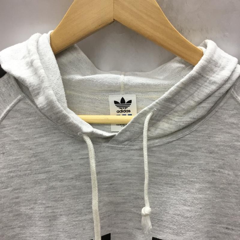 アディダス adidas パーカー 半袖 ADS-3620 スウェット プルオーバー L ロゴ、文字 灰 / グレー / X 黒 / ブラック /  メンズ USED 古着 中古 10117794