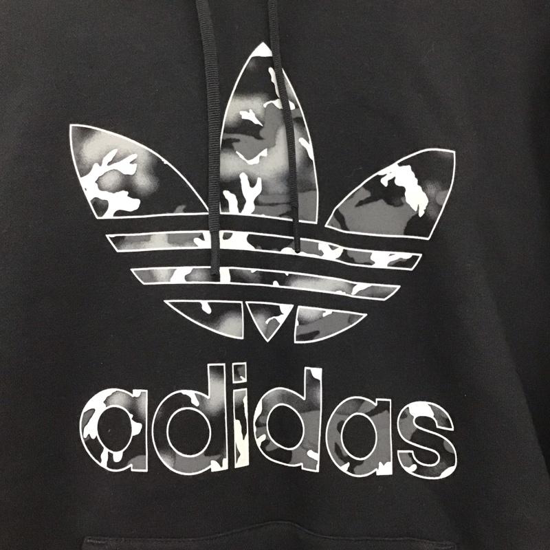 アディダス adidas パーカー 長袖 長袖パーカー プルオーバーパーカー スウェット L ロゴ、文字 黒 / ブラック /  メンズ USED 古着 中古 10145496