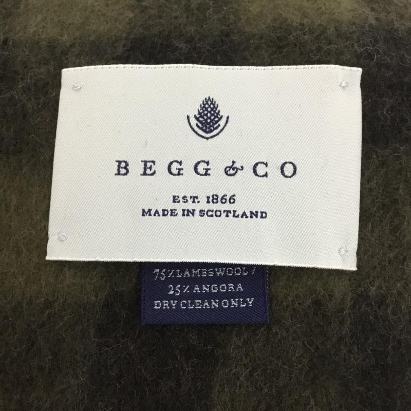 ベグアンドコー Begg & Co マフラー マフラー フリンジ ウール アンゴラ混 ロゴ、文字 黒 / ブラック / X カーキ / カーキ /  メンズ USED 古着 中古 10133819