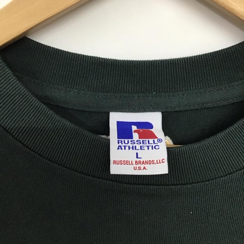 ラッセルアスレティック Russell Athletic Tシャツ 半袖 半袖カットソー プリントTシャツ クルーネックカットソー L ロゴ、文字 緑 / グリーン /  メンズ USED 古着 中古 10140524