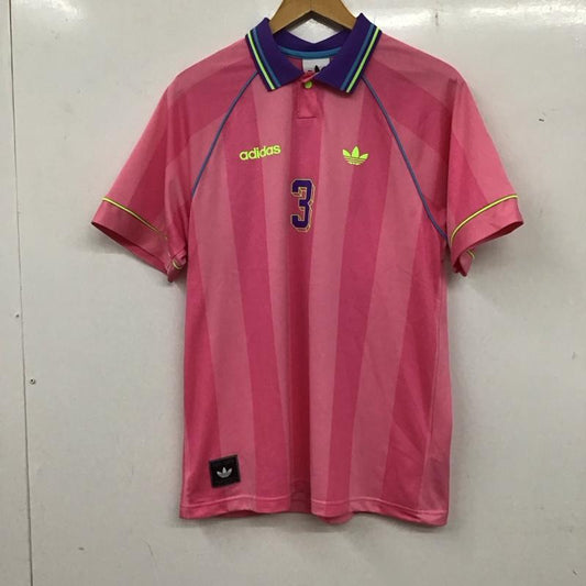アディダス adidas ポロシャツ 半袖 KD2255 ジャカードストライプジャージー 半袖ポロシャツ M ロゴ、文字 桃 / ピンク /  メンズ USED 古着 中古 10135846