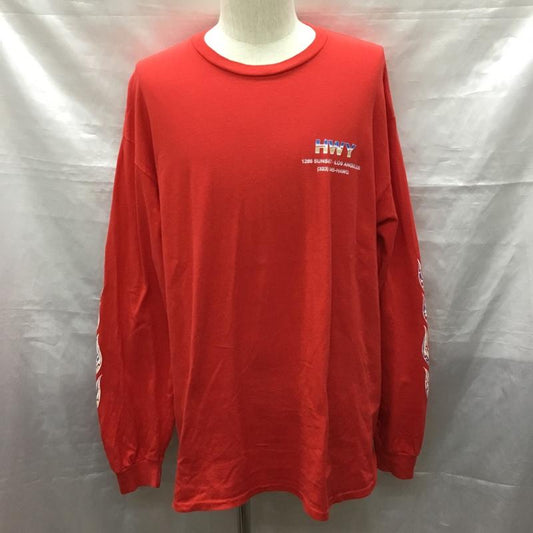 ハイウェイ HWY Tシャツ 長袖 CHROME LS TSHIRT スリーブプリント XL ロゴ、文字 赤 / レッド /  メンズ USED 古着 中古 10118950