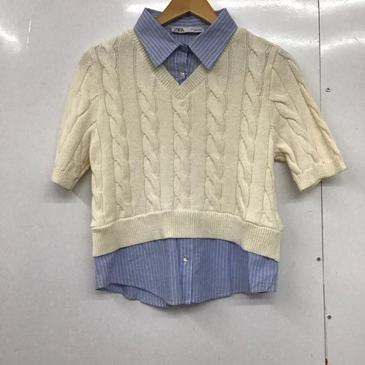 ザラ ZARA カットソー 半袖 半袖カットソー 半袖ニットシャツ L ストライプ X 総柄 白 / ホワイト / X 水色 / ライトブルー / X アイボリー / アイボリー /  レディース USED 古着 中古 10144302