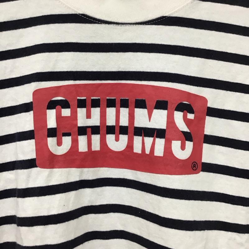 チャムス CHUMS Tシャツ 半袖 ch01-1324 チャムスロゴTシャツ 半袖カットソー プリントTシャツ S ボーダー柄 白 / ホワイト / X 紺 / ネイビー /  メンズ USED 古着 中古 10131147