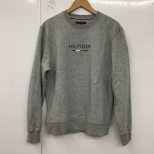 トミーヒルフィガー TOMMY HILFIGER トレーナー 長袖 長袖トレーナー スウェット クルーネック プルオーバー L ロゴ、文字 灰 / グレー /  メンズ USED 古着 中古 10129617
