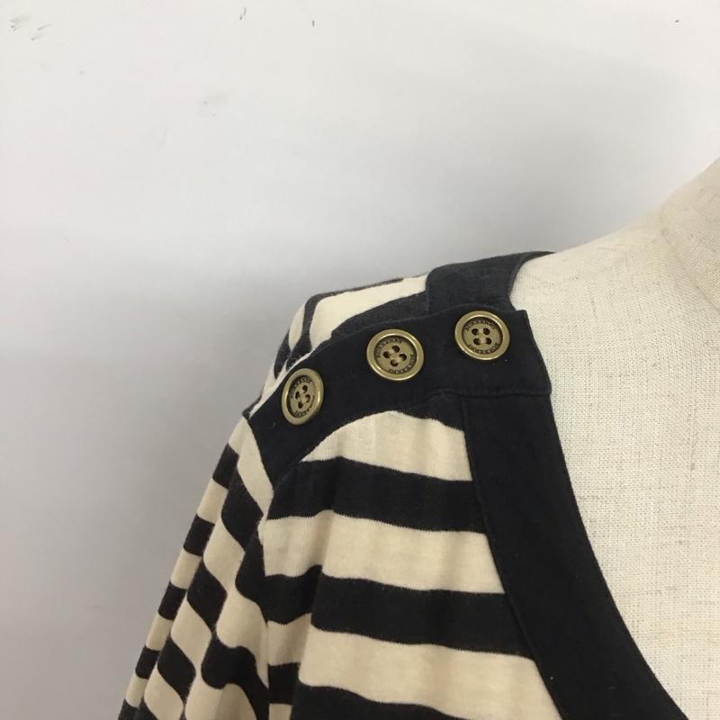バーバリーロンドン Burberry London ワンピース ひざ丈スカート FAD84-517-10 肩ボタン ボーダー 1 ワンポイント 黒 / ブラック / X ベージュ / ベージュ /  レディース USED 古着 中古 10107401