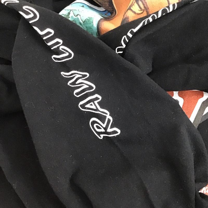 エロスティカ EROSTiKA Tシャツ 長袖 RAW LIFE MAKE ME GOOD ロンT スリーブロゴ XL プリント 黒 / ブラック /  メンズ USED 古着 中古 10123396