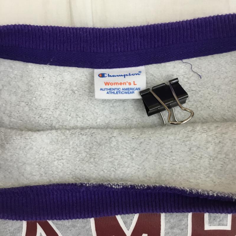 チャンピオン Champion トレーナー 長袖 CW-Q007 L プリント 灰 / グレー / X 紫 / パープル /  レディース USED 古着 中古 10138232