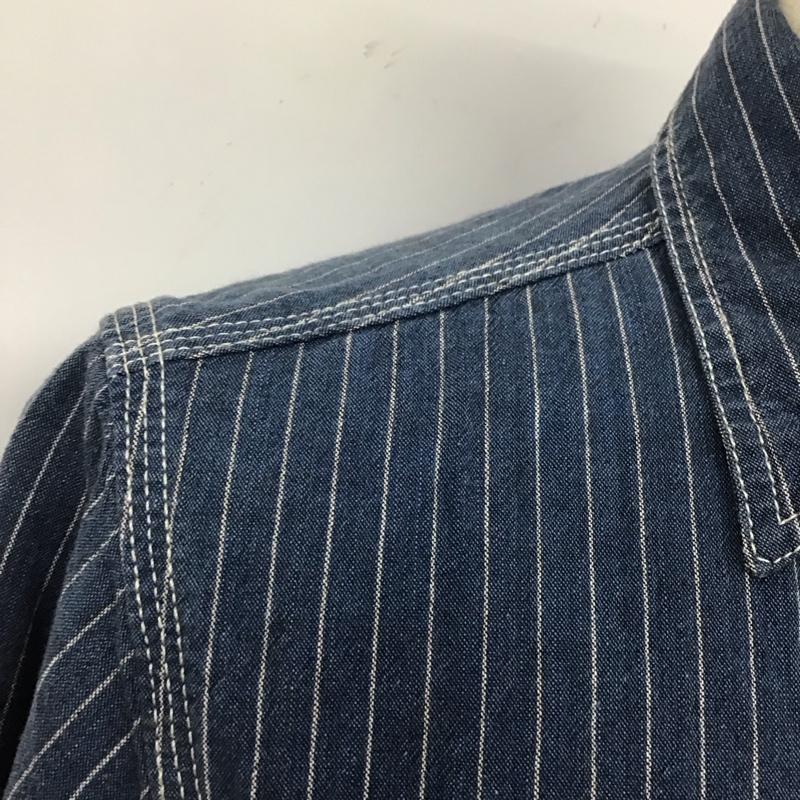 ナッカード KNACKERED シャツ、ブラウス 長袖 40117 バックプリント ロゴ ワークシャツ M ストライプ 紺 / ネイビー /  メンズ USED 古着 中古 10107041